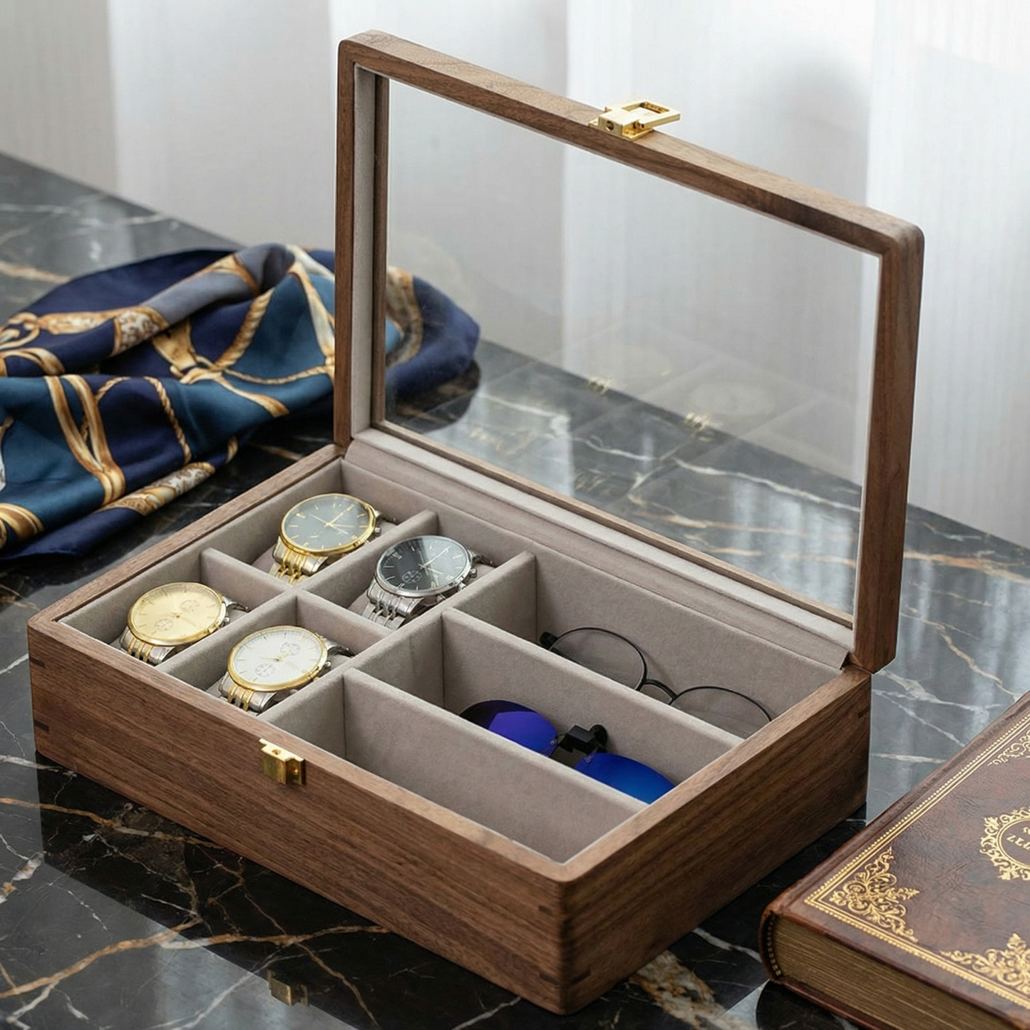 Watch Box for Men with Glass Top & Soft Cushions