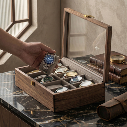 Watch Box for Men with Glass Top & Soft Cushions