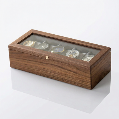 Tempus Walnut Watch Box with Glass Top and Soft Cushions