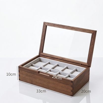 Elegant Walnut Watch Box | Luxury Watch Display Case with Glass Lid & Velvet Interior