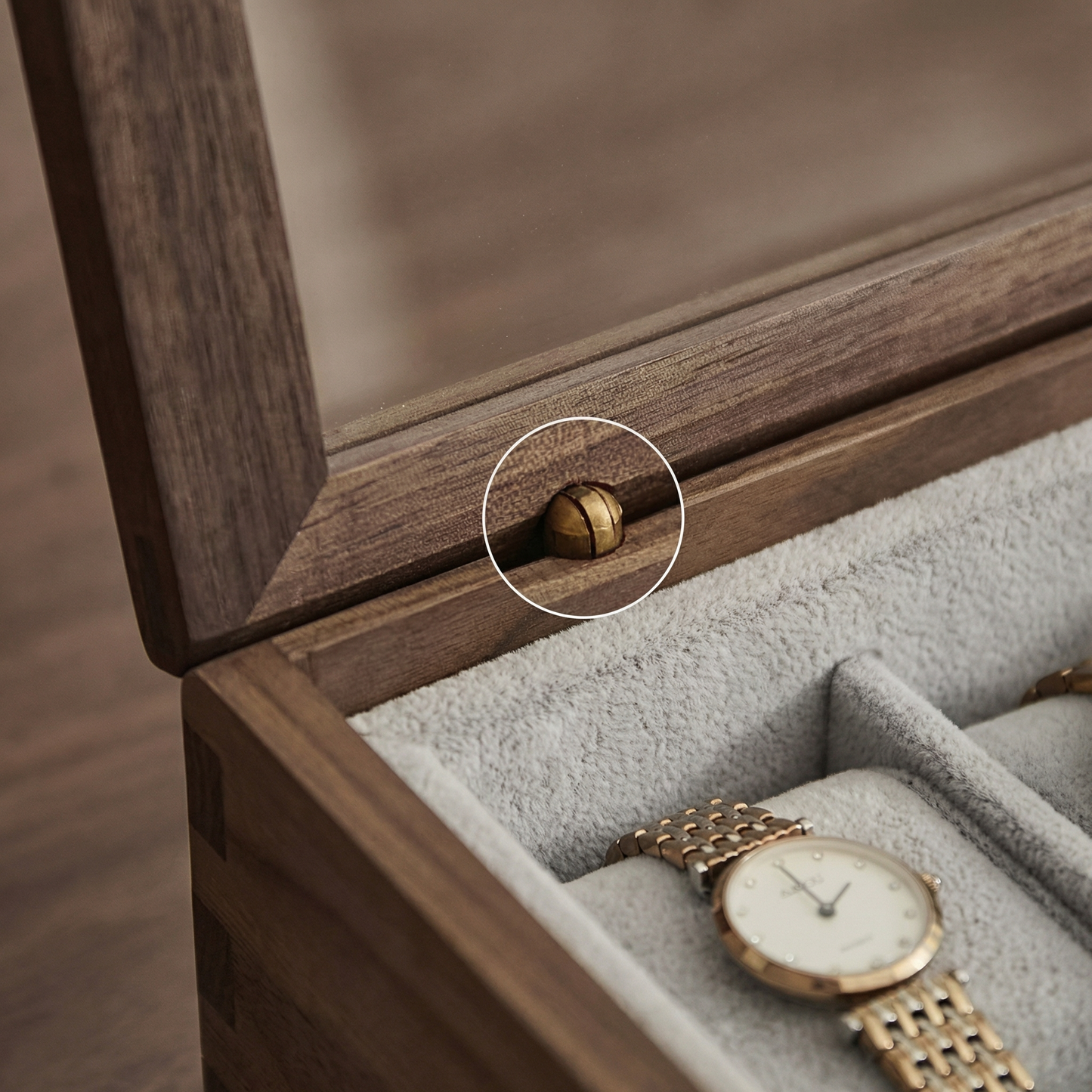 Elegant Walnut Watch Box | Luxury Watch Display Case with Glass Lid & Velvet Interior