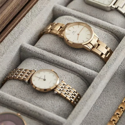 Elegant Walnut Watch Box | Luxury Watch Display Case with Glass Lid & Velvet Interior