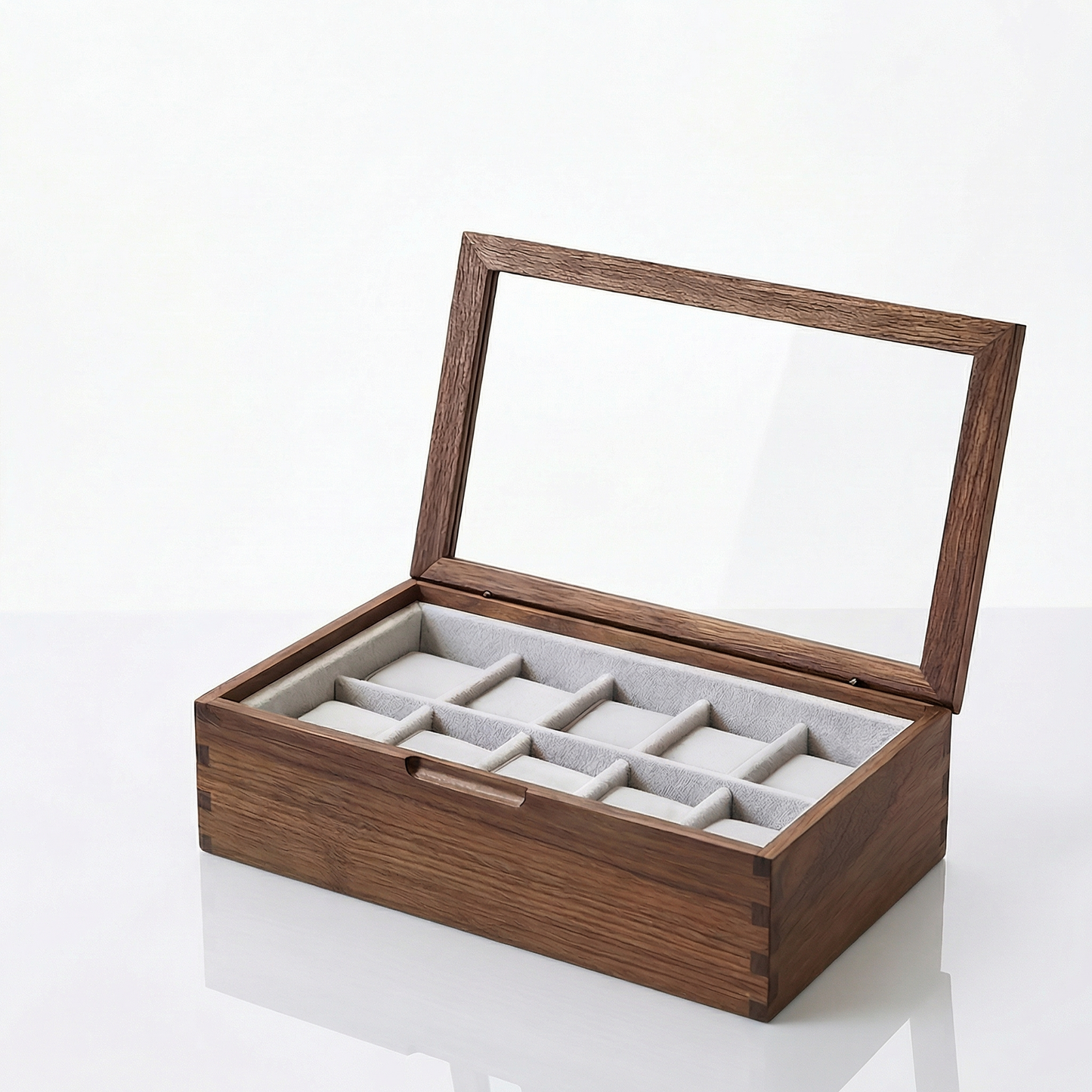 Elegant Walnut Watch Box | Luxury Watch Display Case with Glass Lid & Velvet Interior