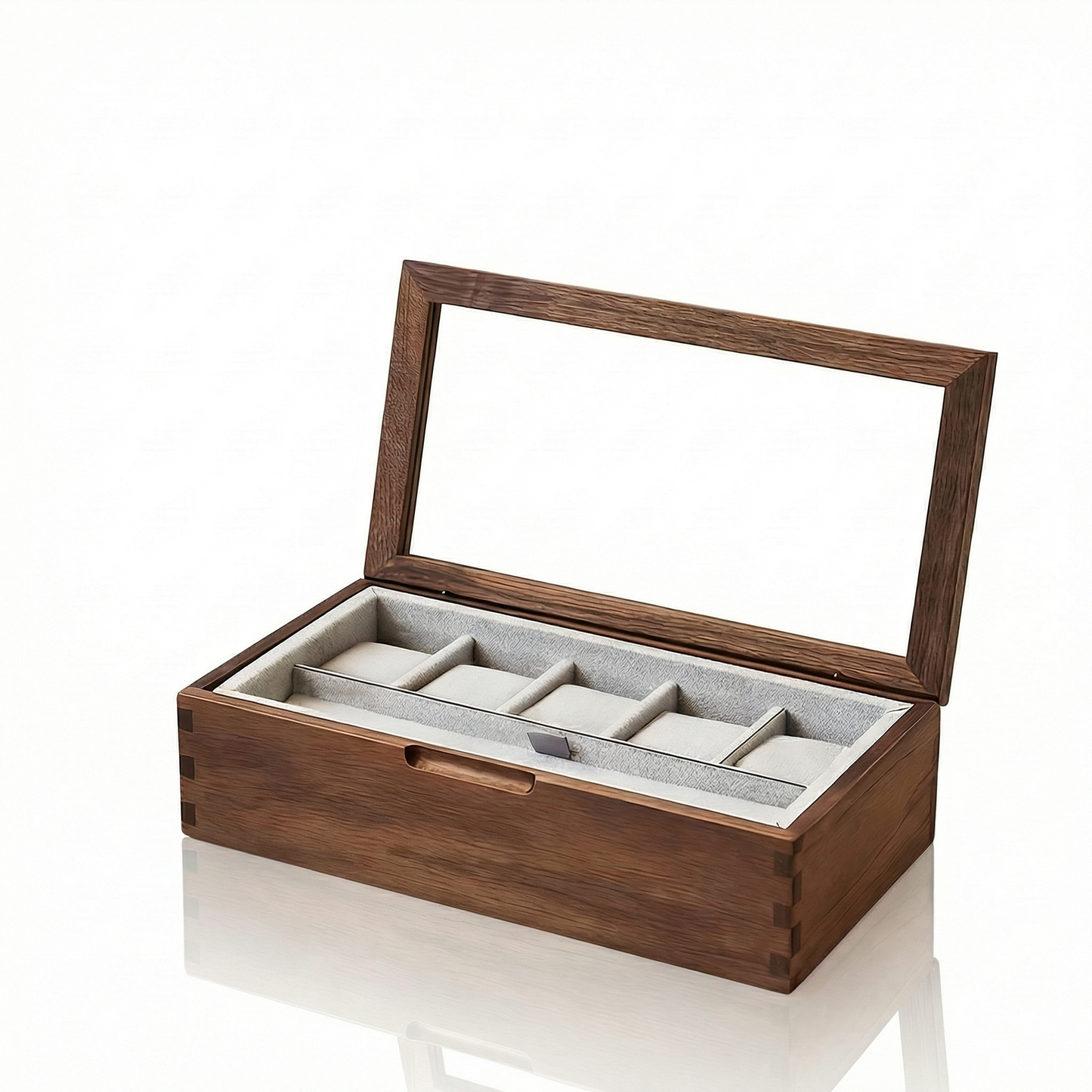 Elegant Walnut Watch Box | Luxury Watch Display Case with Glass Lid & Velvet Interior