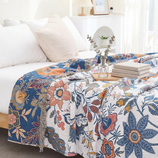 Floral Blanket with Reversible Design | 100% Cotton for Year-Round Comfort
