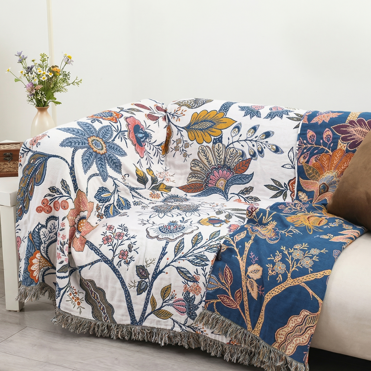 Floral Blanket with Reversible Design | 100% Cotton for Year-Round Comfort