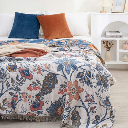 Floral Blanket with Reversible Design | 100% Cotton for Year-Round Comfort