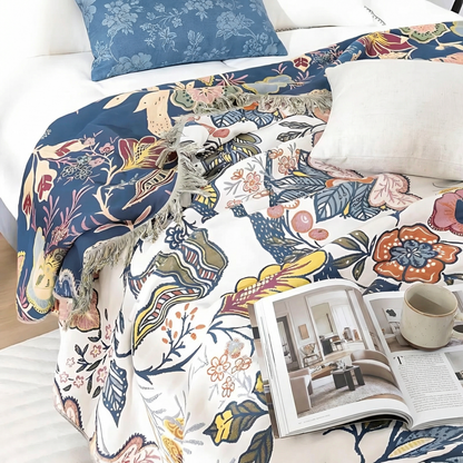 Floral Blanket with Reversible Design | 100% Cotton for Year-Round Comfort