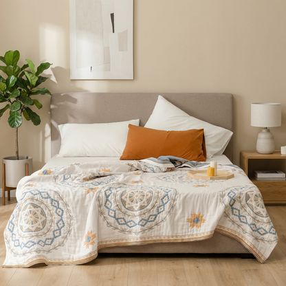 Serene Mandala | Cotton Throw Blanket with Boho Design