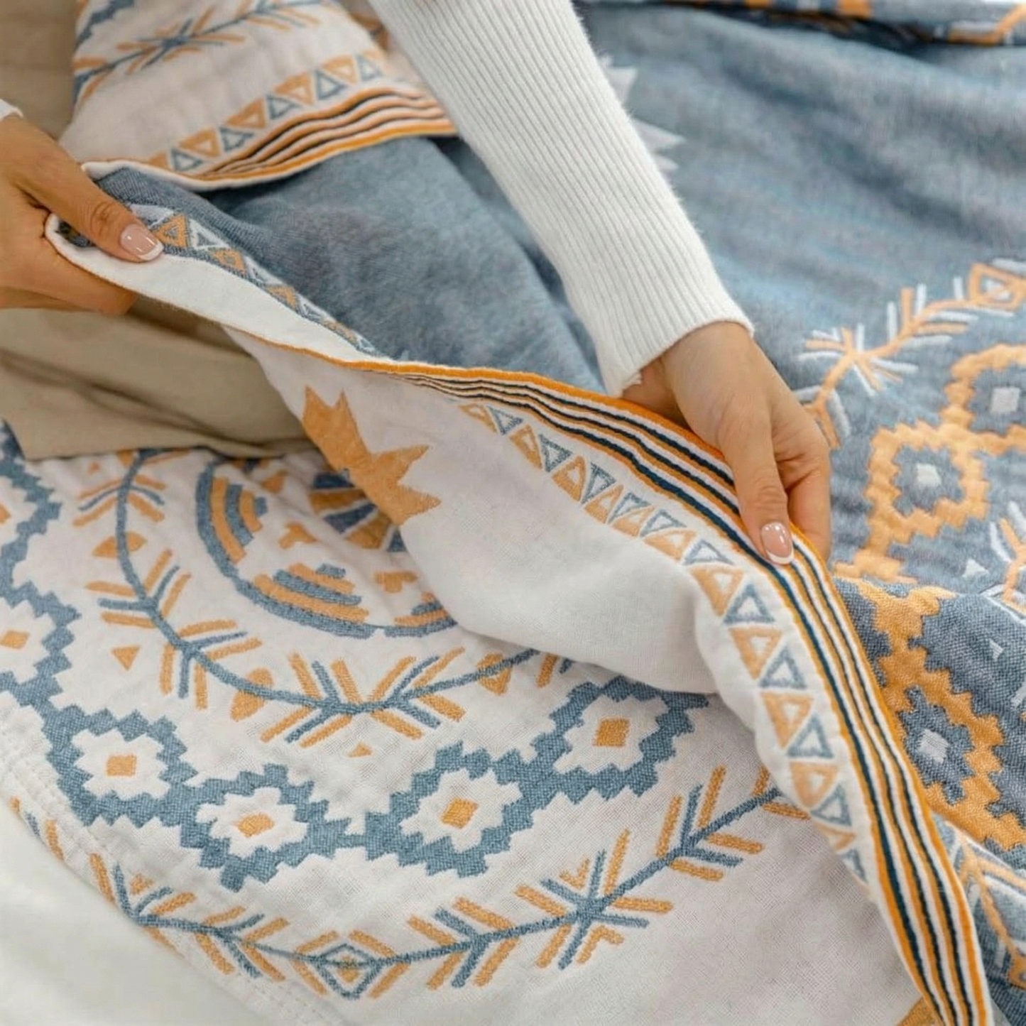 Serene Mandala | Cotton Throw Blanket with Boho Design