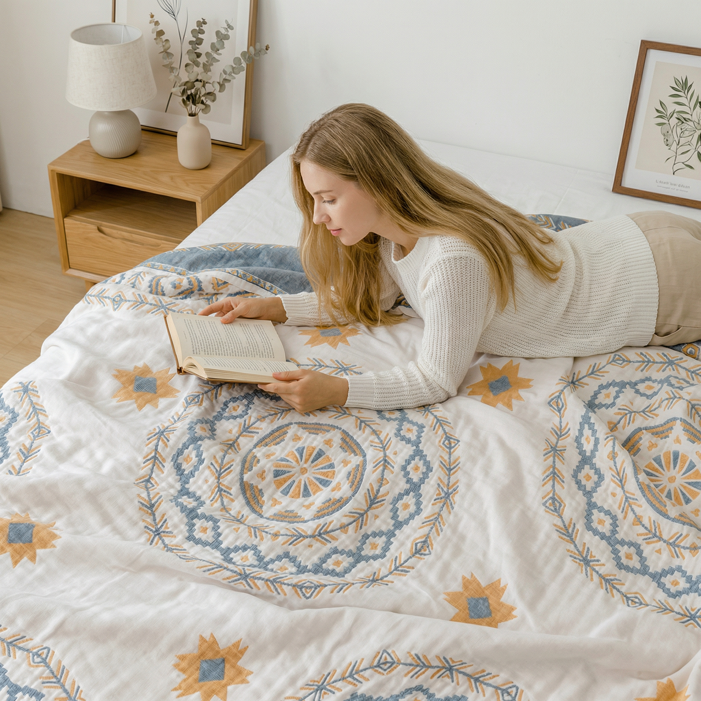 Serene Mandala | Cotton Throw Blanket with Boho Design