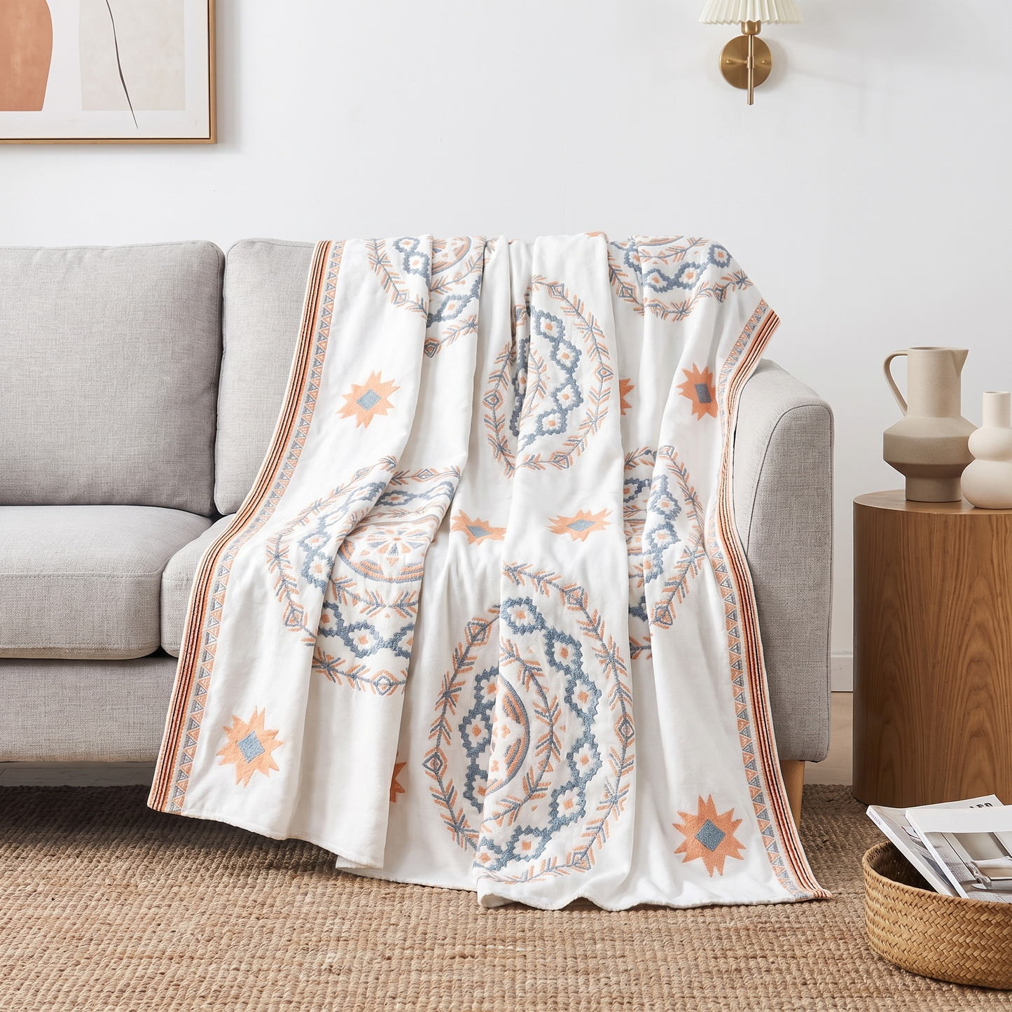 Serene Mandala | Cotton Throw Blanket with Boho Design