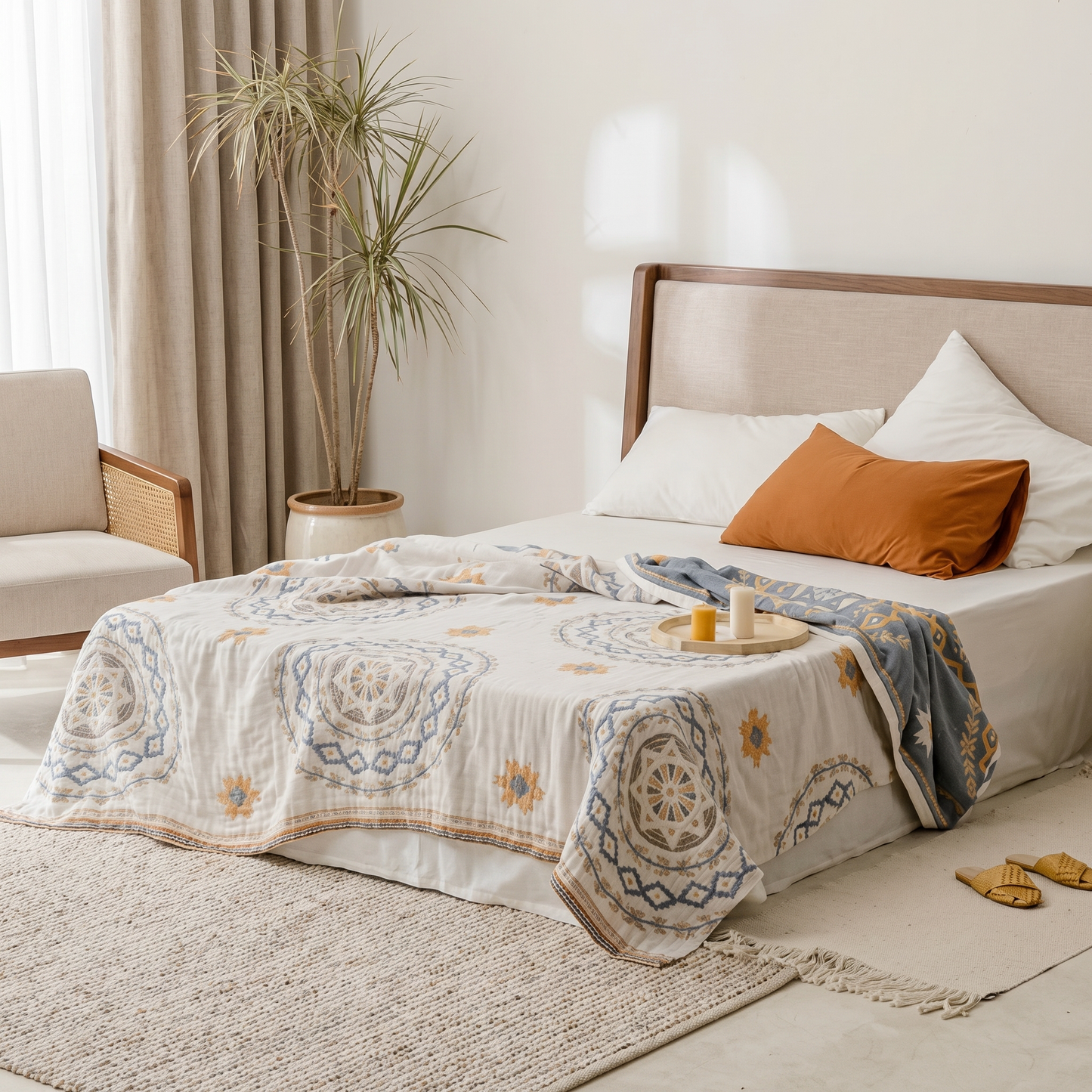 Serene Mandala | Cotton Throw Blanket with Boho Design