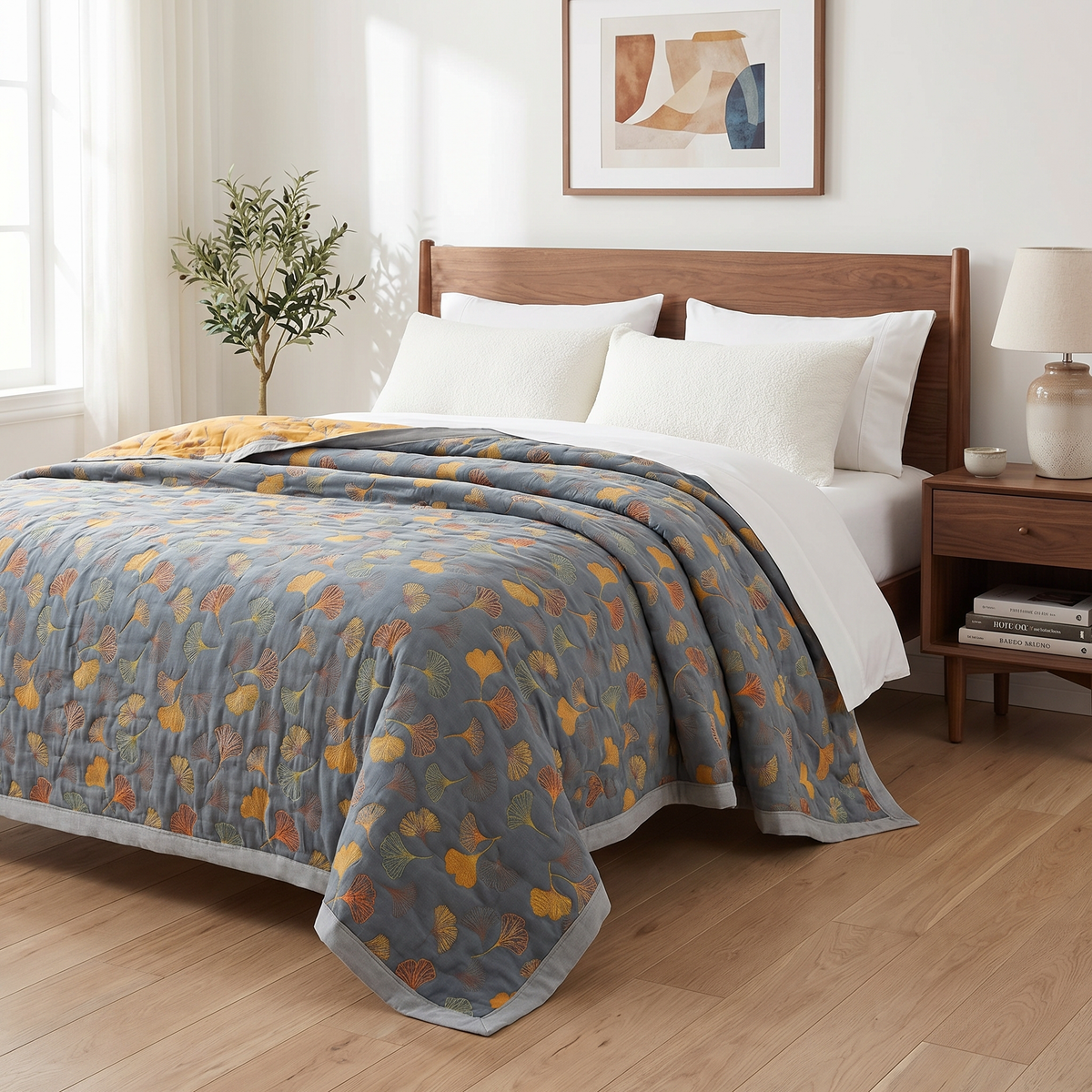Ginkgo Leaf Collection | Cozy Throw Blanket with Reversible Design