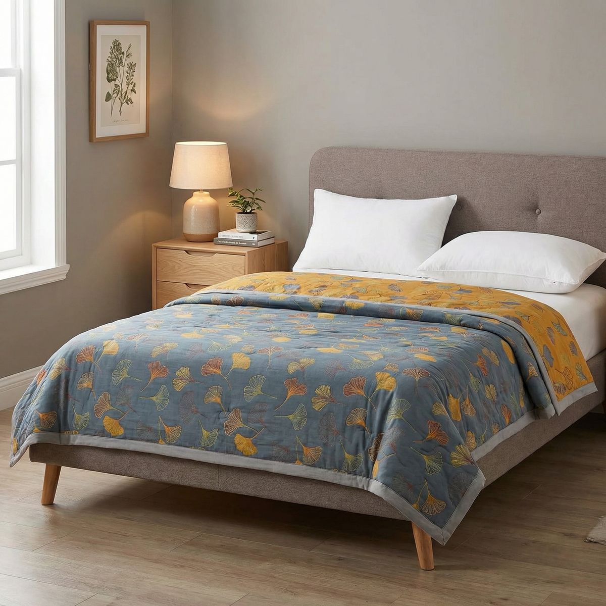 Ginkgo Leaf Collection | Cozy Throw Blanket with Reversible Design