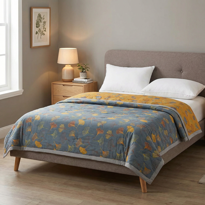 Ginkgo Leaf Collection | Cozy Throw Blanket with Reversible Design
