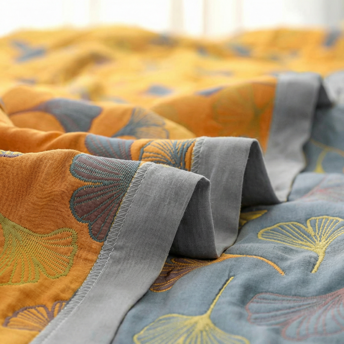 Ginkgo Leaf Collection | Cozy Throw Blanket with Reversible Design