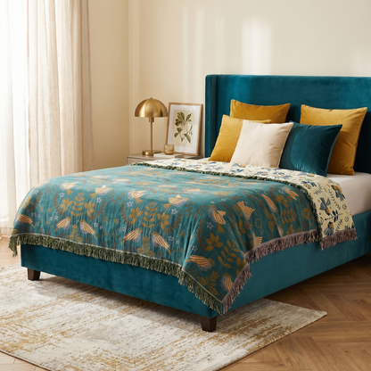Reversible Cotton Throw Blanket with Bird Design | Cozy Home Decor for Ultimate Comfort