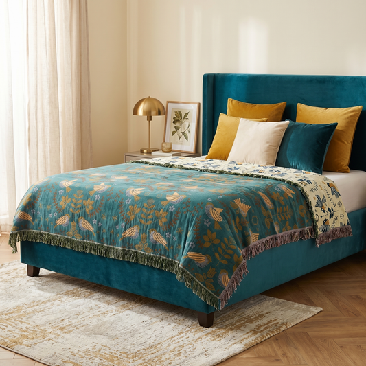 Reversible Cotton Throw Blanket with Bird Design | Cozy Home Decor for Ultimate Comfort
