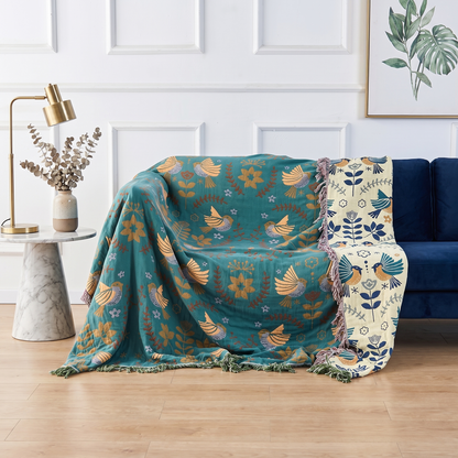 Reversible Cotton Throw Blanket with Bird Design | Cozy Home Decor for Ultimate Comfort