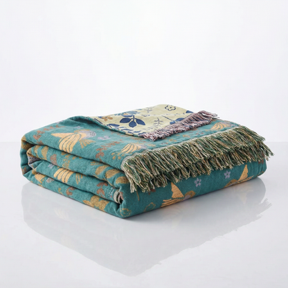 Reversible Cotton Throw Blanket with Bird Design | Cozy Home Decor for Ultimate Comfort