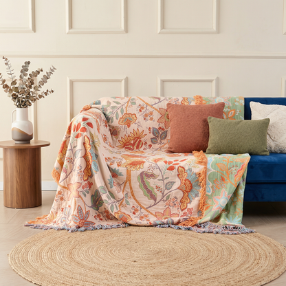 Boho Bliss | Floral Throw Blanket with Playful Fringe | Cozy Cotton Decor for Any Space