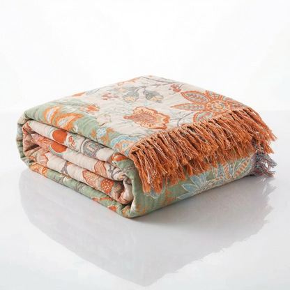 Boho Bliss | Floral Throw Blanket with Playful Fringe | Cozy Cotton Decor for Any Space