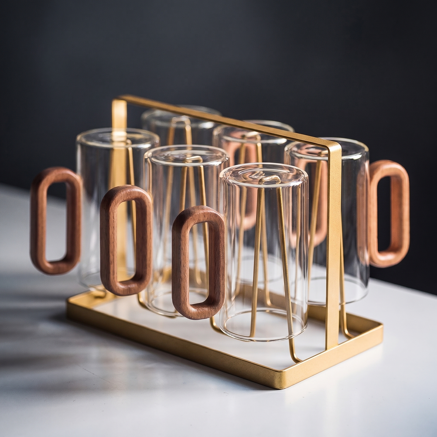 Elegant Glass Mugs with Heat-Resistant Wooden Handle