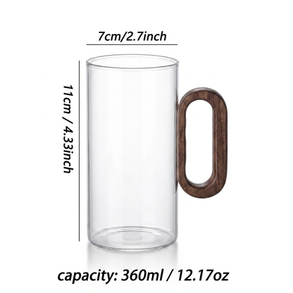 Elegant Glass Mugs with Heat-Resistant Wooden Handle