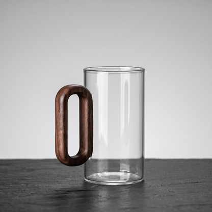 Elegant Glass Mugs with Heat-Resistant Wooden Handle