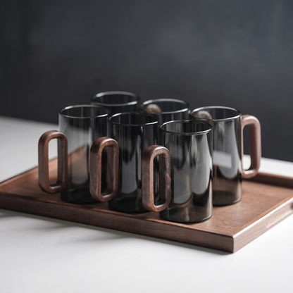 Elegant Glass Mugs with Heat-Resistant Wooden Handle