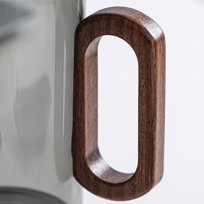 Elegant Glass Mugs with Heat-Resistant Wooden Handle