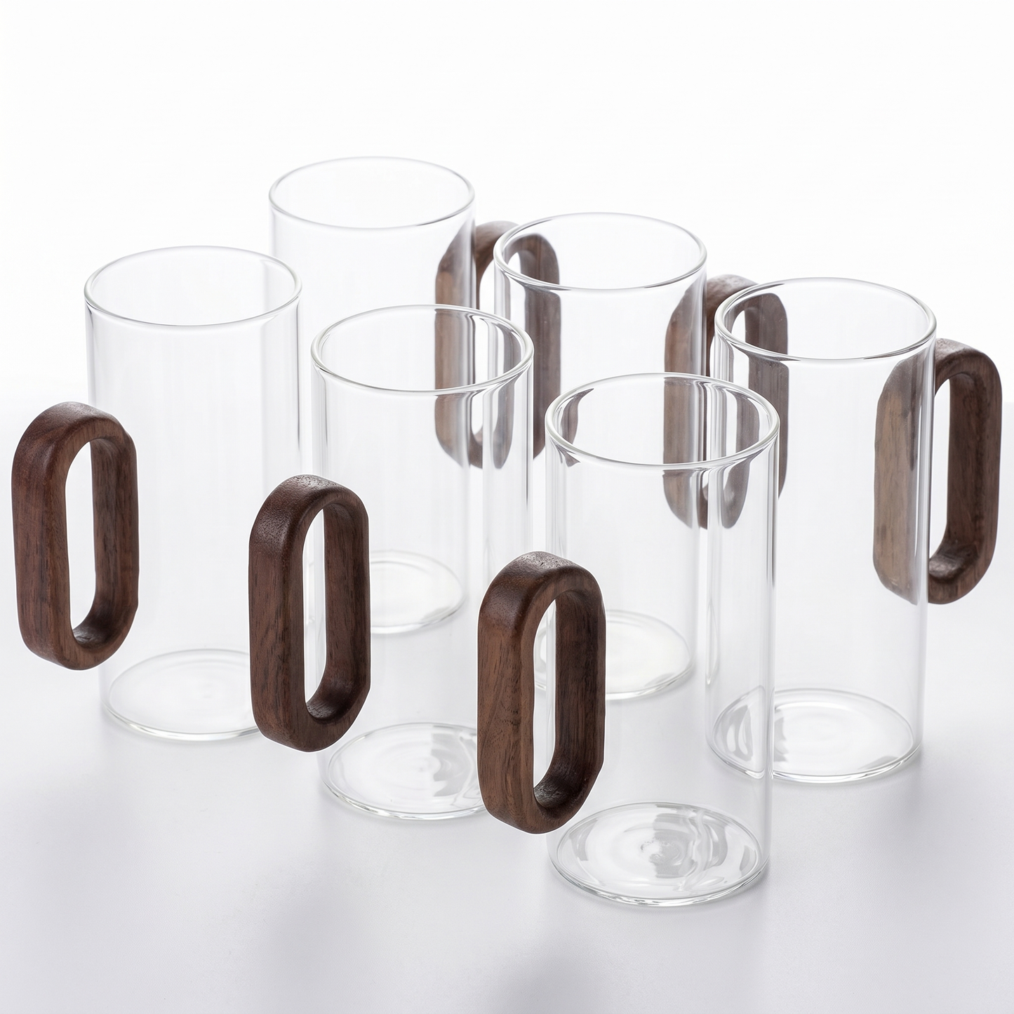 Elegant Glass Mugs with Heat-Resistant Wooden Handle