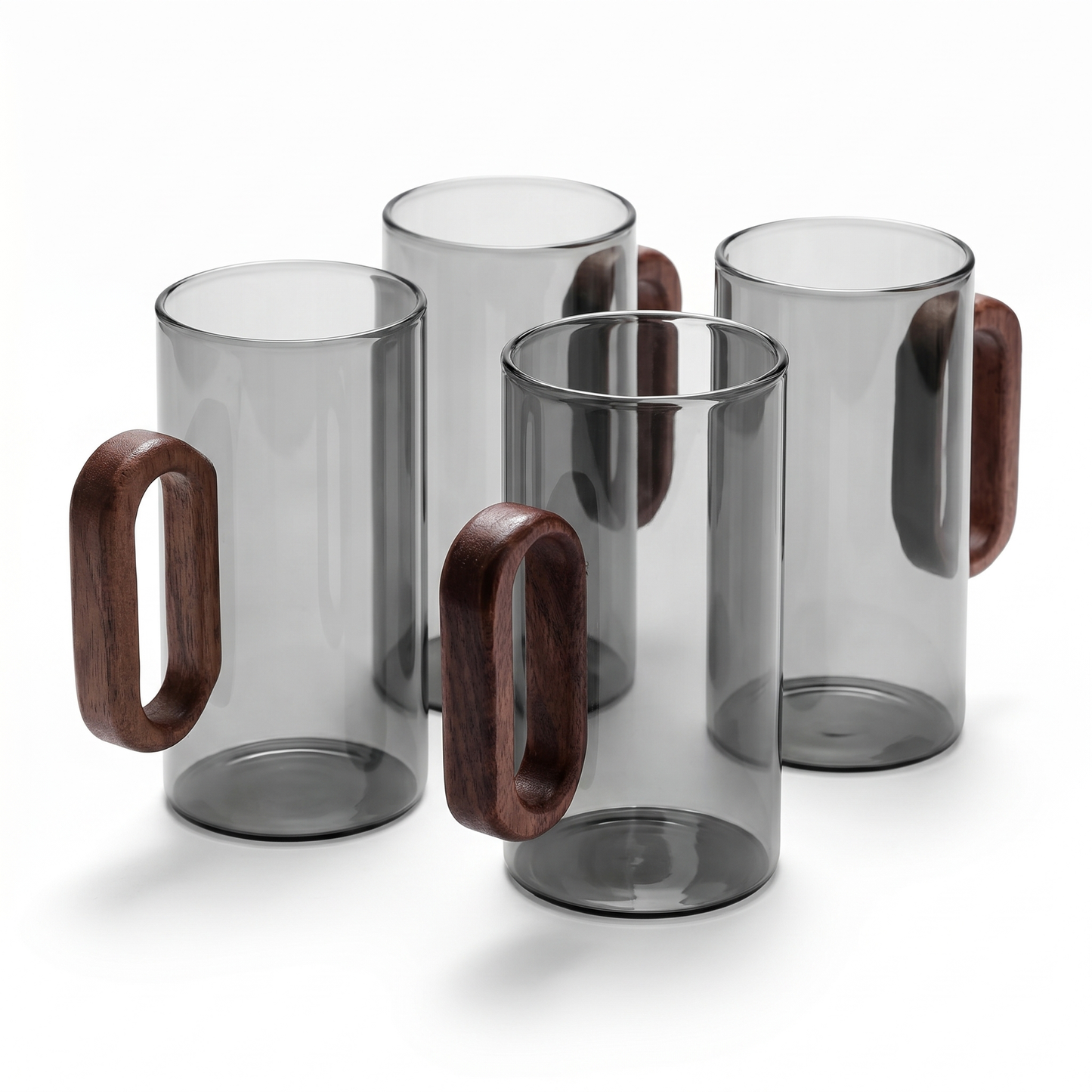 Elegant Glass Mugs with Heat-Resistant Wooden Handle