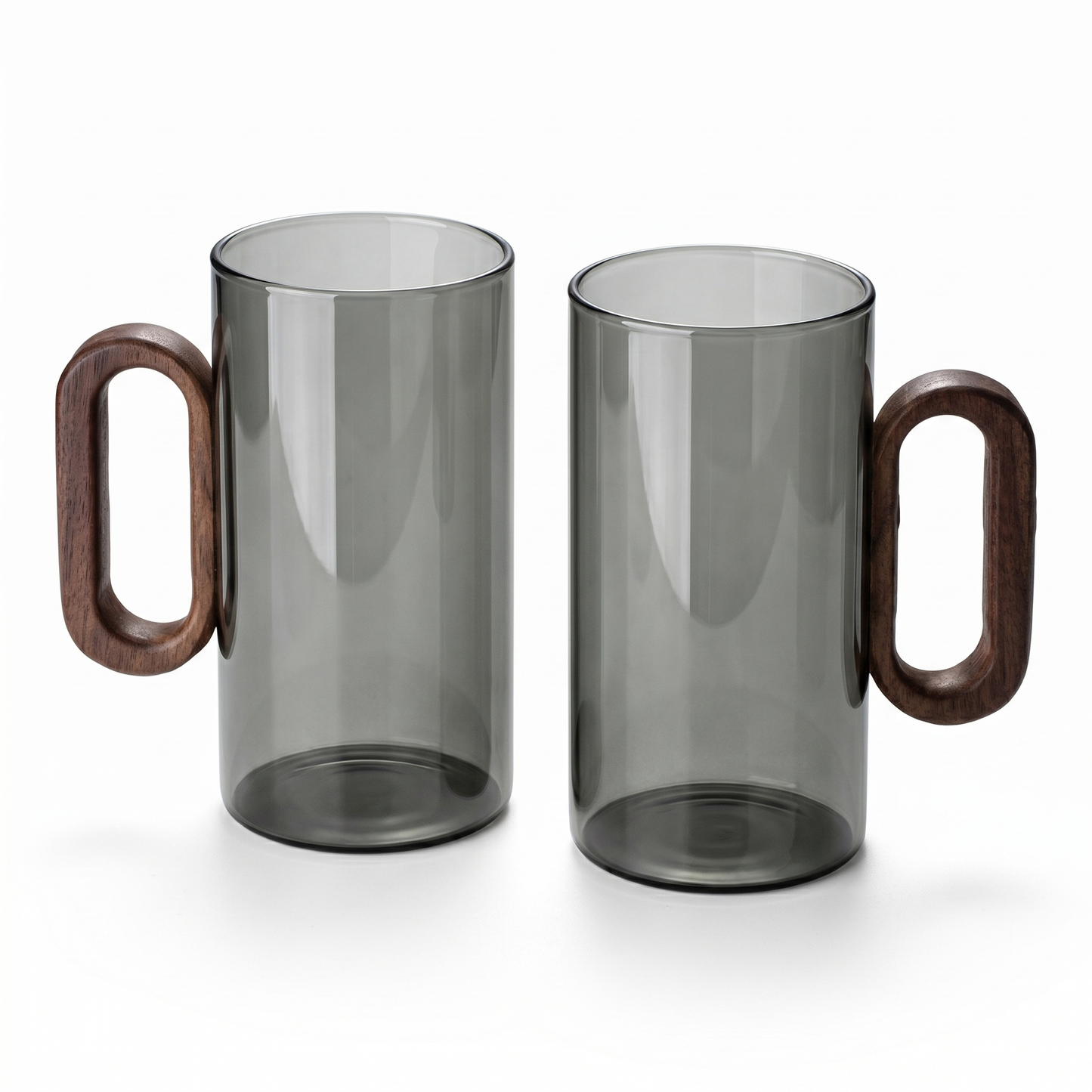 Elegant Glass Mugs with Heat-Resistant Wooden Handle