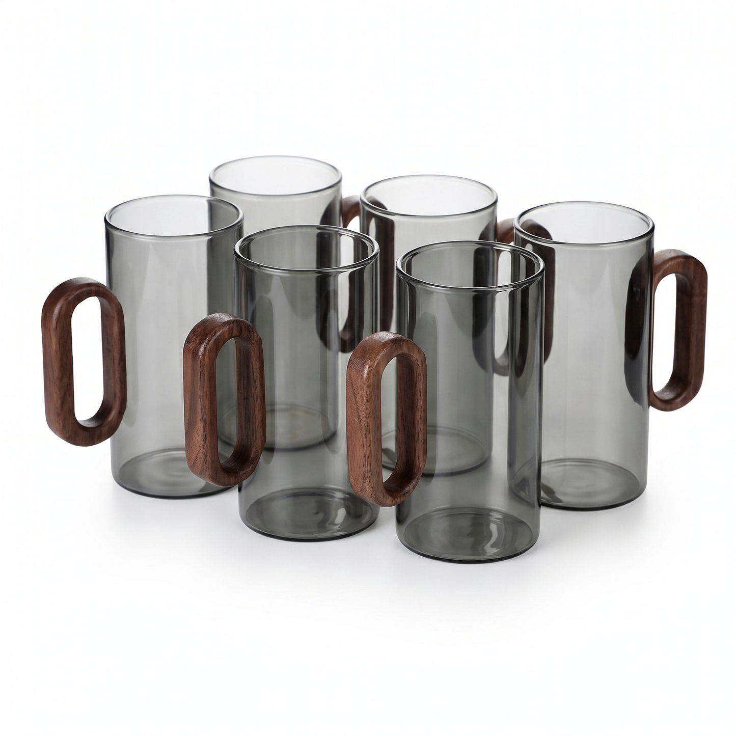 Elegant Glass Mugs with Heat-Resistant Wooden Handle