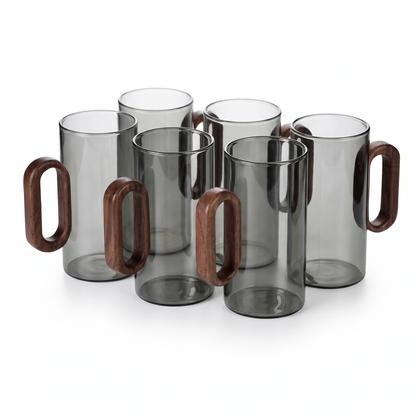 Elegant Glass Mugs with Heat-Resistant Wooden Handle