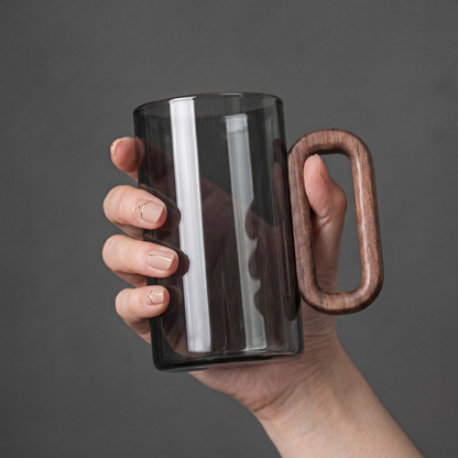 Elegant Glass Mugs with Heat-Resistant Wooden Handle