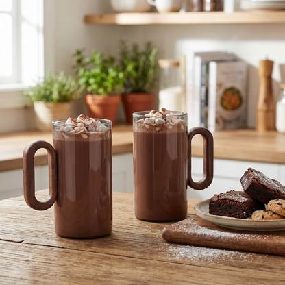Elegant Glass Mugs with Heat-Resistant Wooden Handle