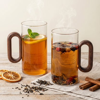 Elegant Glass Mugs with Heat-Resistant Wooden Handle