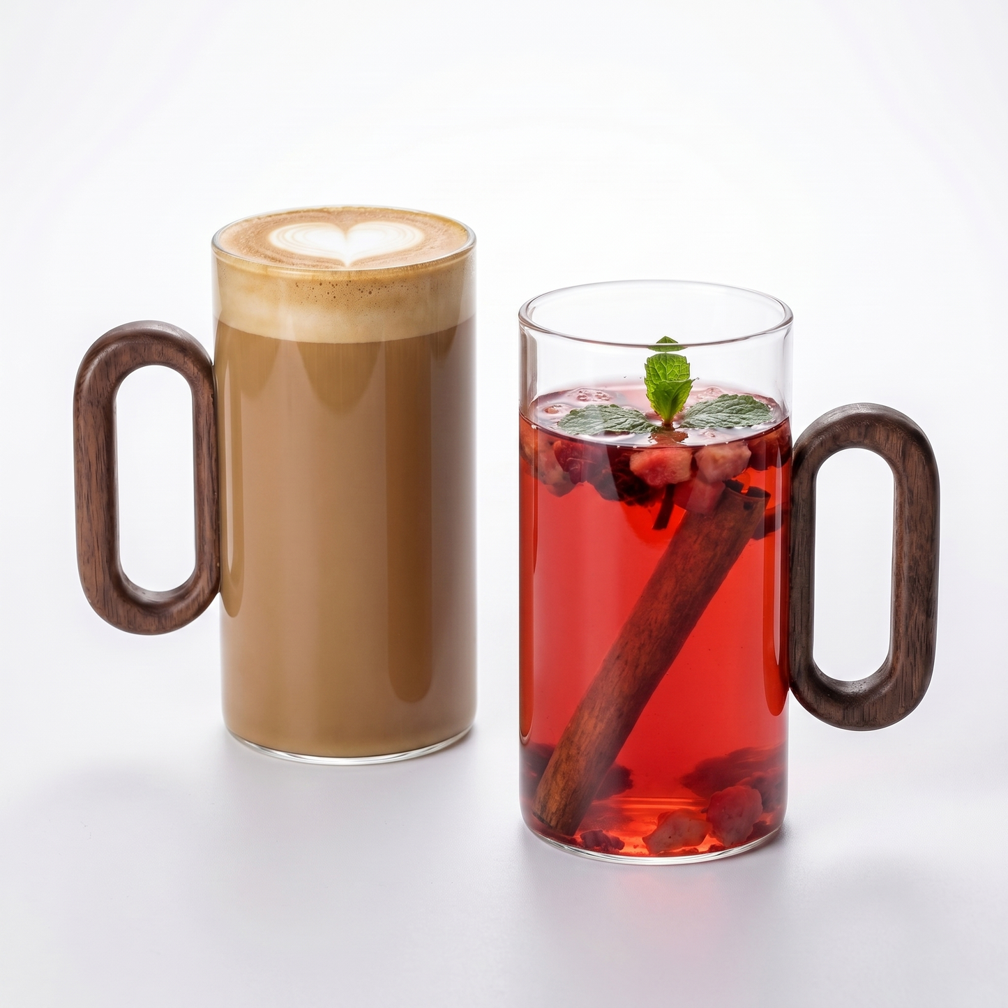 Elegant Glass Mugs with Heat-Resistant Wooden Handle