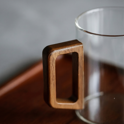 400ml Elegant Glass Tea Mug with Walnut Handle