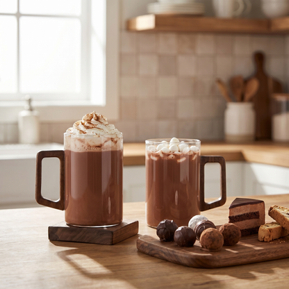 400ml Elegant Glass Tea Mug with Walnut Handle