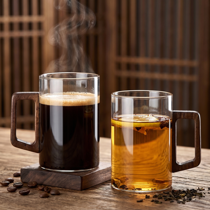 400ml Elegant Glass Tea Mug with Walnut Handle