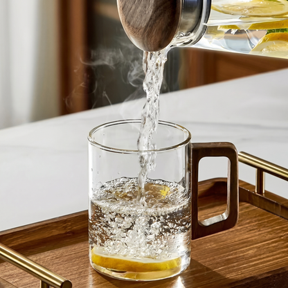 400ml Elegant Glass Tea Mug with Walnut Handle