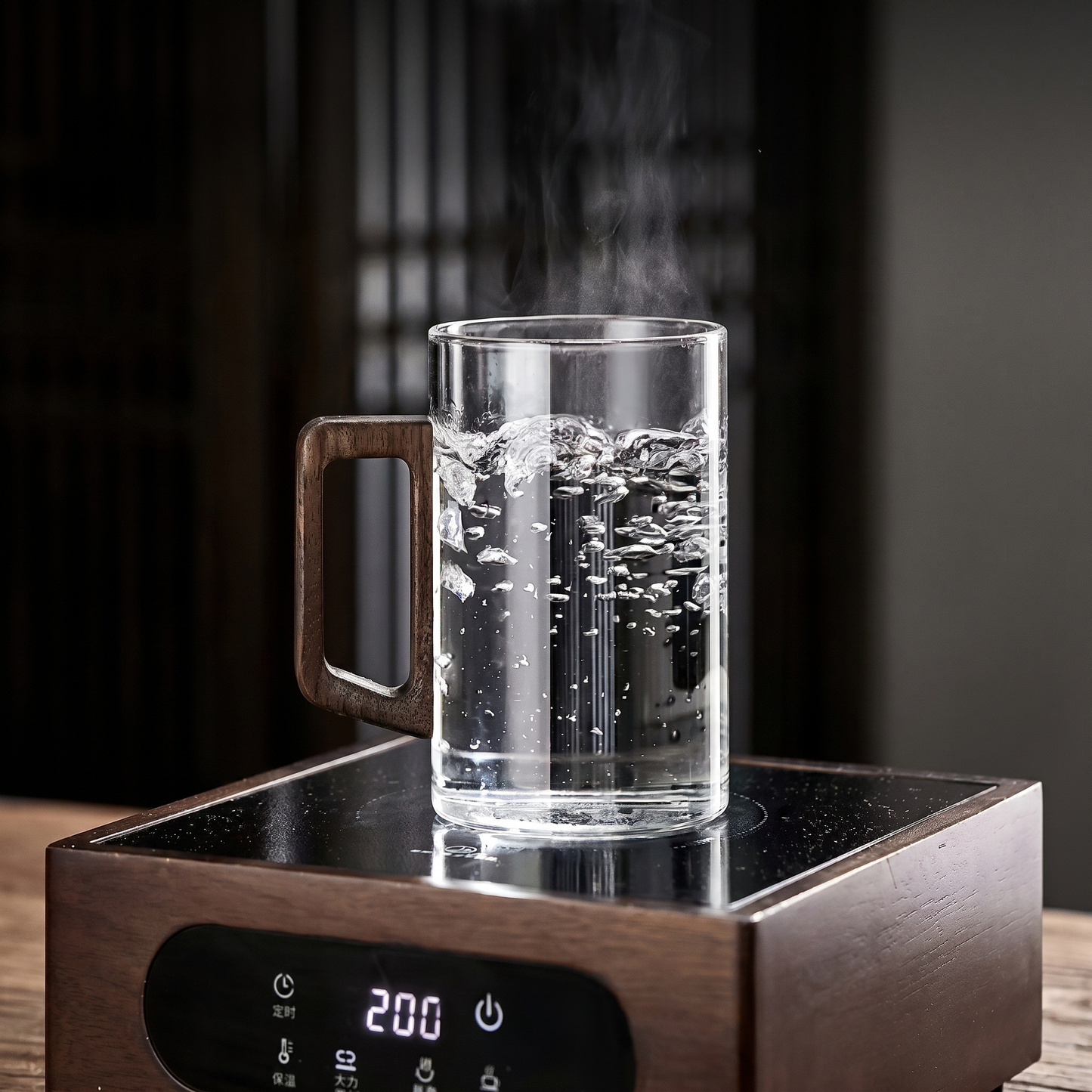 400ml Elegant Glass Tea Mug with Walnut Handle