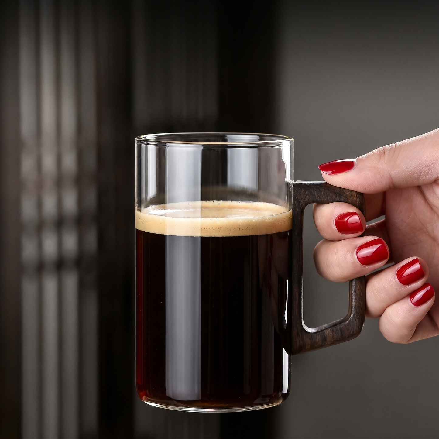400ml Elegant Glass Tea Mug with Walnut Handle