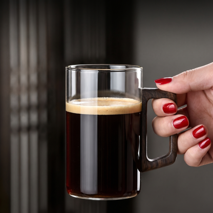400ml Elegant Glass Tea Mug with Walnut Handle