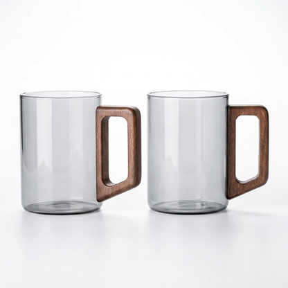 400ml Elegant Glass Tea Mug with Walnut Handle