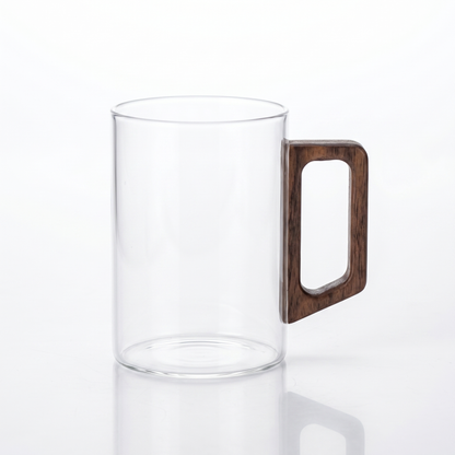 400ml Elegant Glass Tea Mug with Walnut Handle